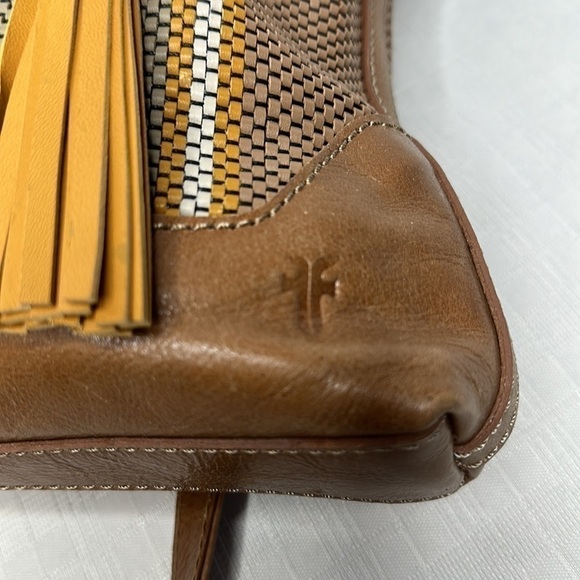 FRYE MELISSA LEATHER WOVEN STRIPED TOP HANDLE ZIP CROSSBODY SMALL TOTE BAG - Picture 10 of 14